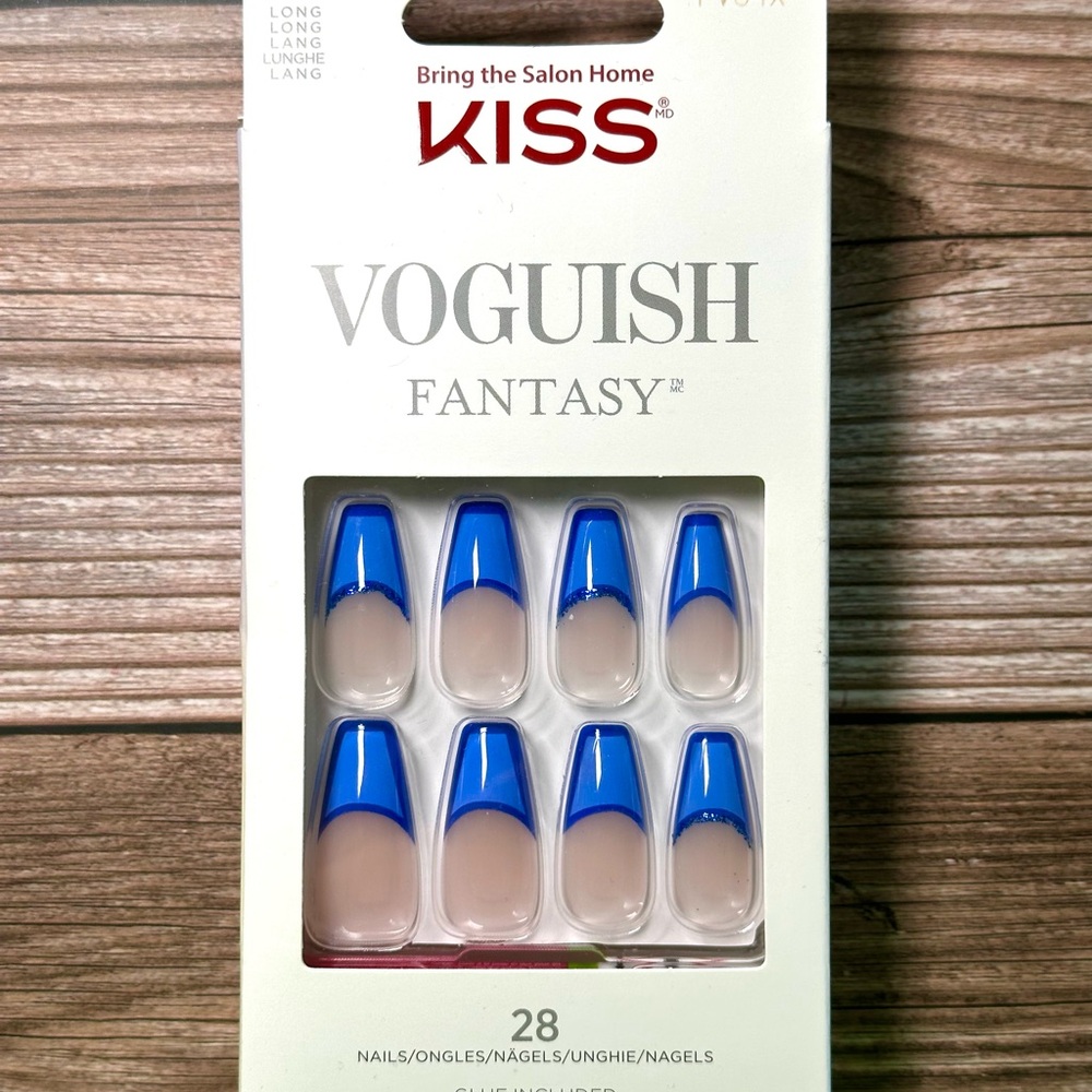 Kiss Voguish Fantasy FV64X Long Press-On Nails - Blue and Nude French